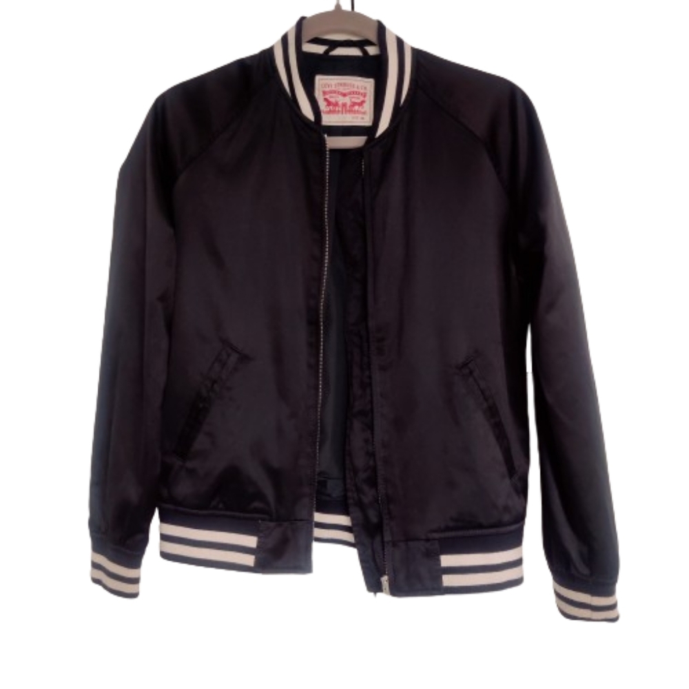 Levi's Satin Boomer Varsity Jacket Long Sleeve Black & White Size XS